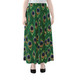 Peacock Tail Pattern Print Chiffon Maxi Skirt