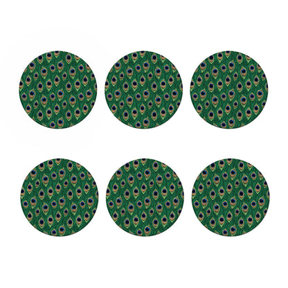 Peacock Tail Pattern Print Coaster Set