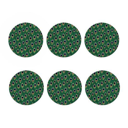Peacock Tail Pattern Print Coaster Set
