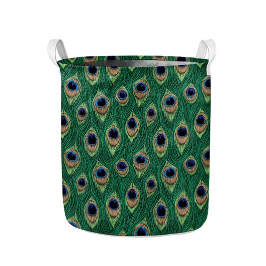 Peacock Tail Pattern Print Collapsible Laundry Basket