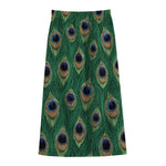 Peacock Tail Pattern Print Cotton Front Slit Maxi Skirt