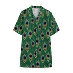 Peacock Tail Pattern Print Cotton Hawaiian Shirt