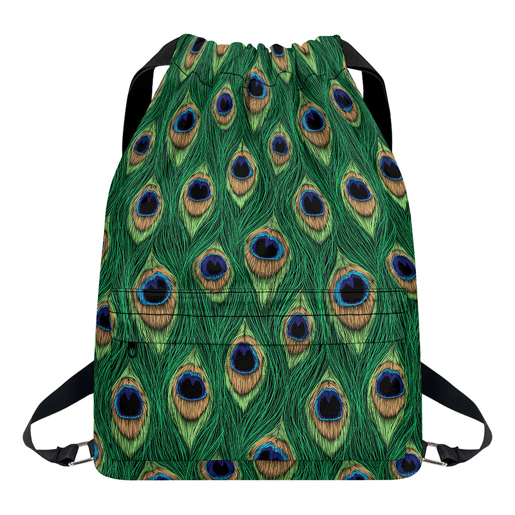 Peacock Tail Pattern Print Drawstring Backpack