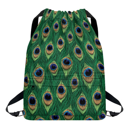 Peacock Tail Pattern Print Drawstring Backpack