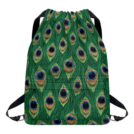 Peacock Tail Pattern Print Drawstring Backpack