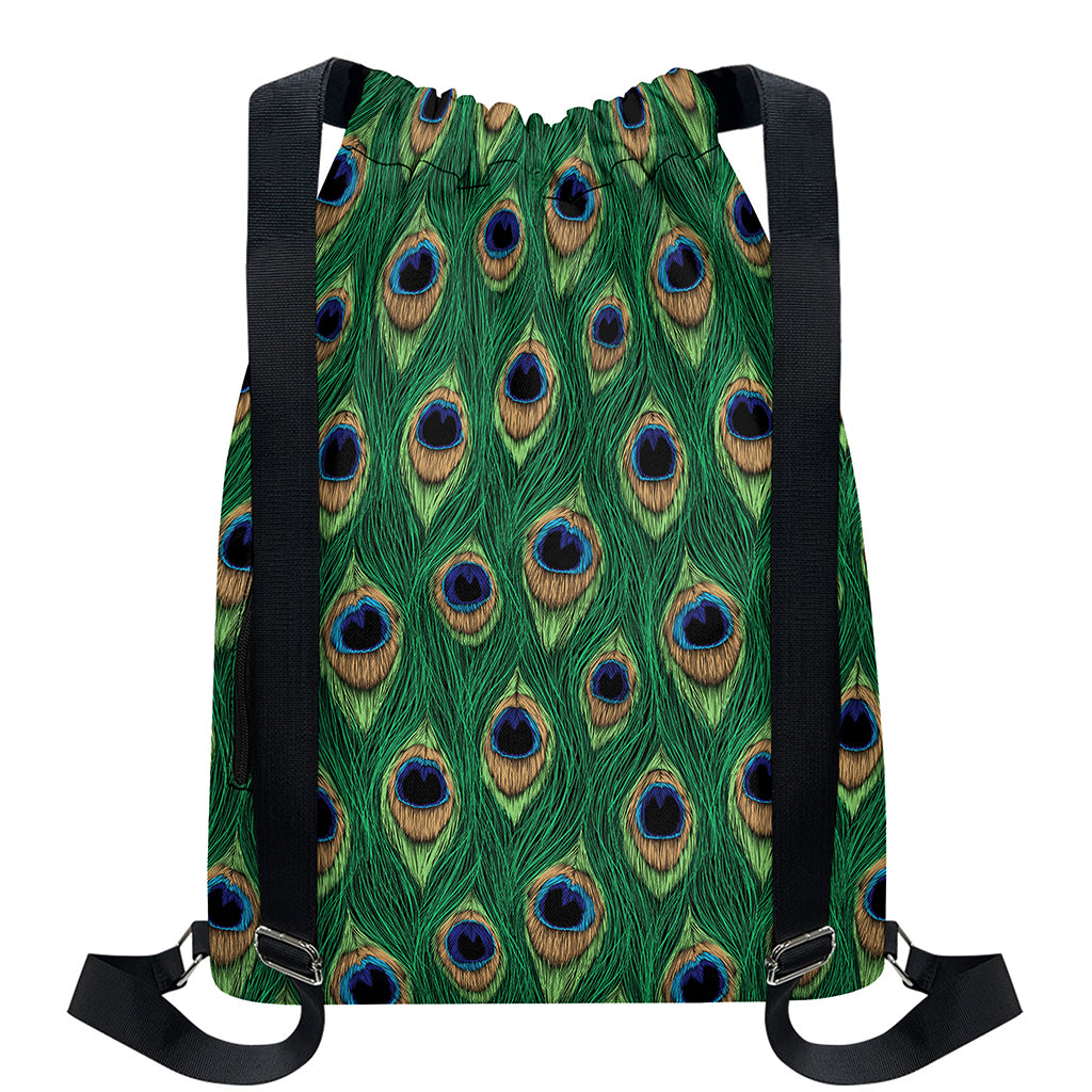 Peacock Tail Pattern Print Drawstring Backpack