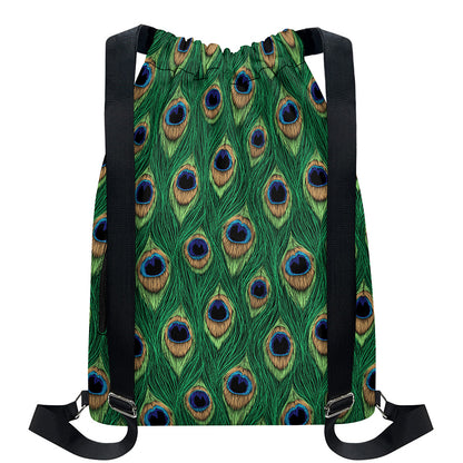 Peacock Tail Pattern Print Drawstring Backpack