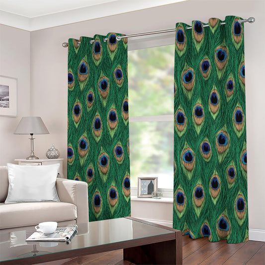 Peacock Tail Pattern Print Extra Wide Grommet Curtains