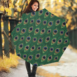 Peacock Tail Pattern Print Foldable Umbrella