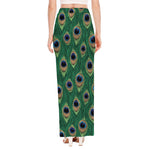 Peacock Tail Pattern Print High Slit Maxi Skirt