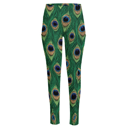 Peacock Tail Pattern Print High-Waisted Pocket Leggings