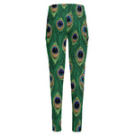 Peacock Tail Pattern Print High-Waisted Pocket Leggings