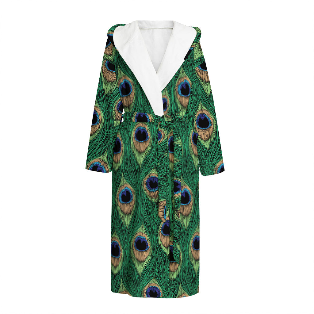 Peacock Tail Pattern Print Hooded Bathrobe