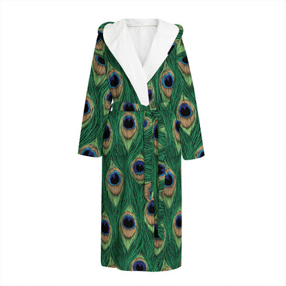 Peacock Tail Pattern Print Hooded Bathrobe