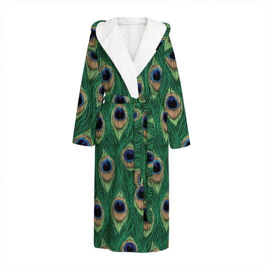Peacock Tail Pattern Print Hooded Bathrobe
