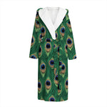 Peacock Tail Pattern Print Hooded Bathrobe