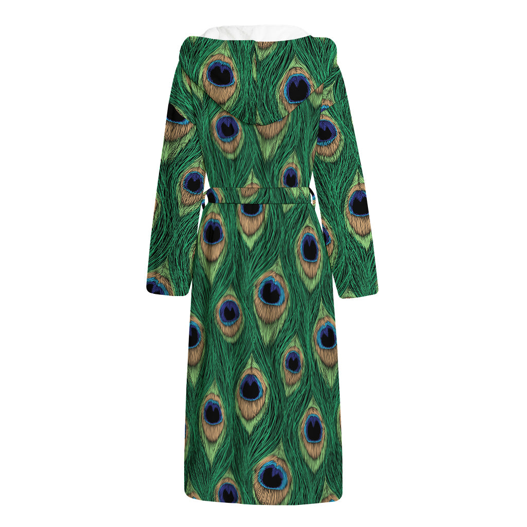 Peacock Tail Pattern Print Hooded Bathrobe