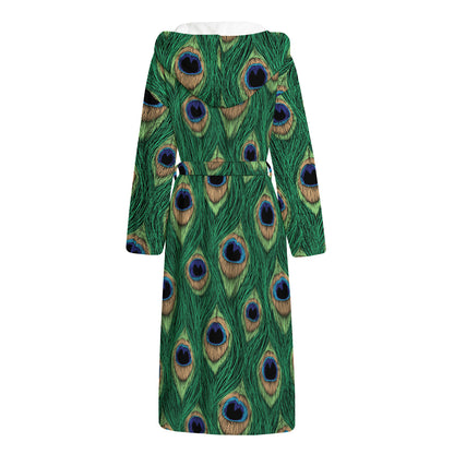 Peacock Tail Pattern Print Hooded Bathrobe