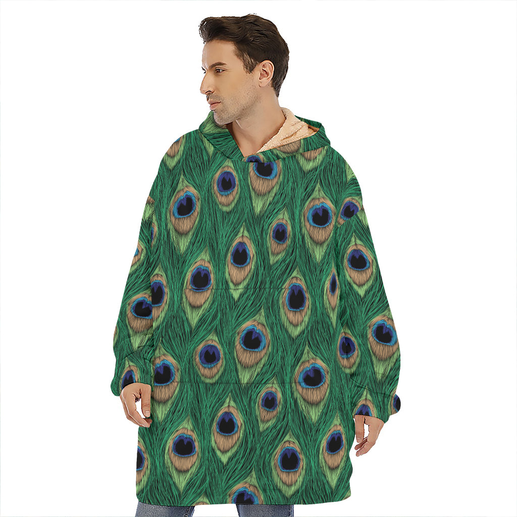 Peacock Tail Pattern Print Hoodie Blanket