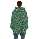 Peacock Tail Pattern Print Hoodie Blanket