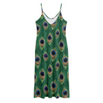 Peacock Tail Pattern Print Jersey Midi Cami Dress