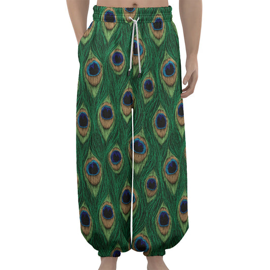 Peacock Tail Pattern Print Lantern Pants