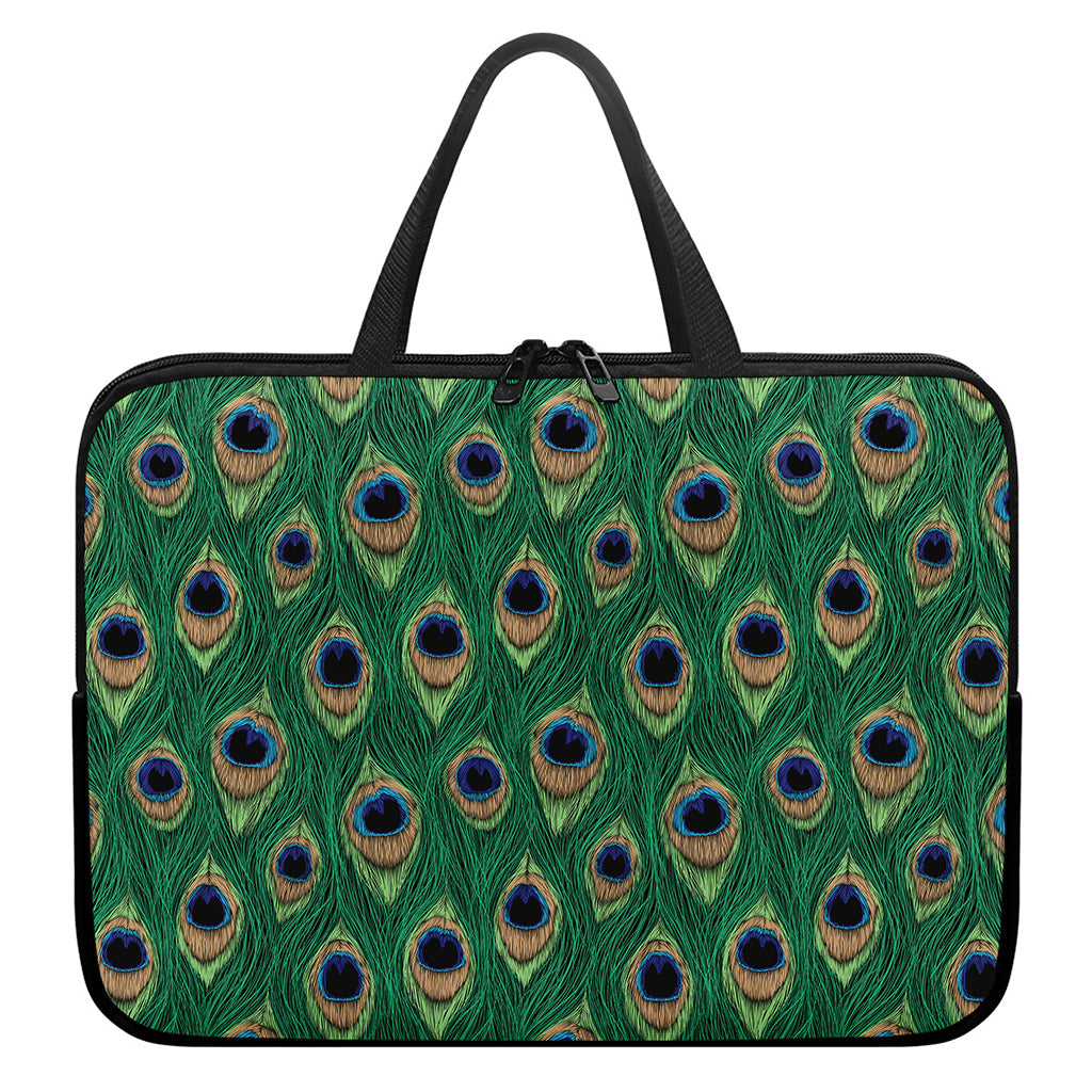 Peacock Tail Pattern Print Laptop Sleeve With Handle