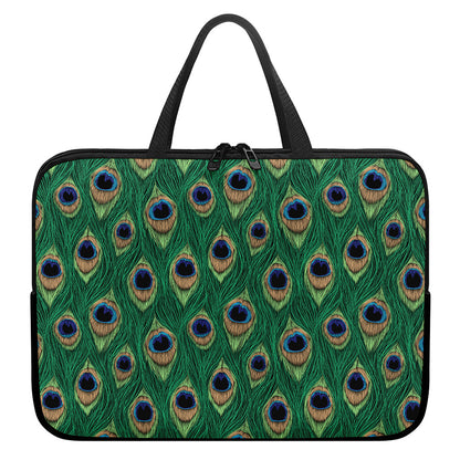 Peacock Tail Pattern Print Laptop Sleeve With Handle