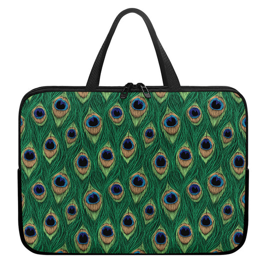 Peacock Tail Pattern Print Laptop Sleeve With Handle