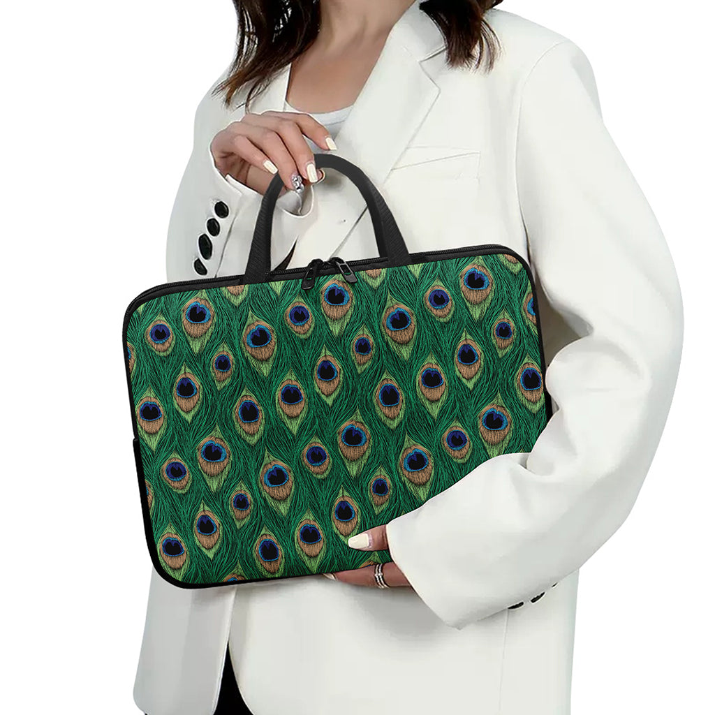 Peacock Tail Pattern Print Laptop Sleeve With Handle