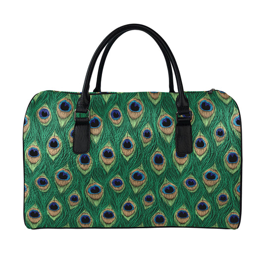 Peacock Tail Pattern Print Leather Duffle Bag