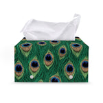 Peacock Tail Pattern Print Leather Tissue Box Cover