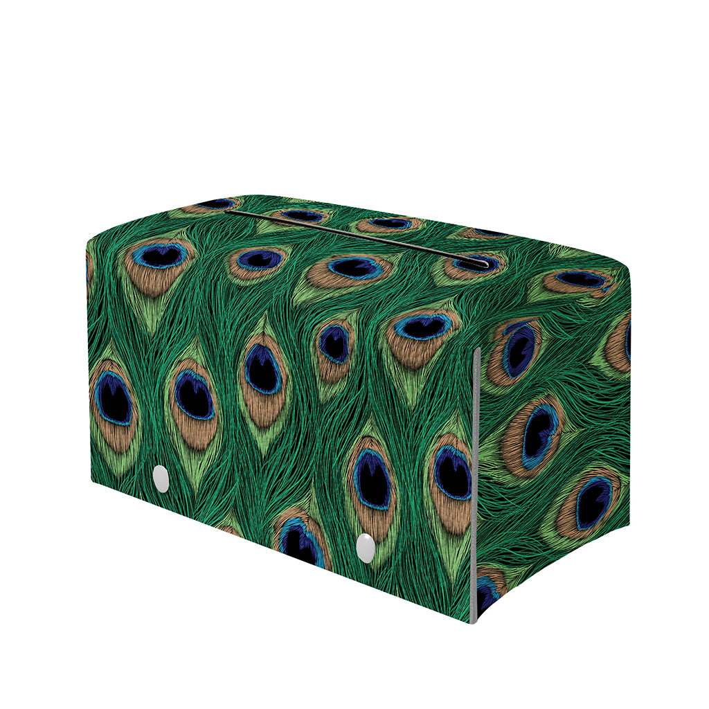 Peacock Tail Pattern Print Leather Tissue Box Cover