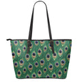 Peacock Tail Pattern Print Leather Tote Bag With Zipper