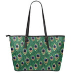 Peacock Tail Pattern Print Leather Tote Bag