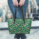 Peacock Tail Pattern Print Leather Tote Bag