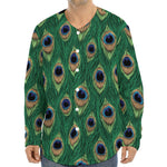 Peacock Tail Pattern Print Long Sleeve Baseball Jersey