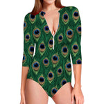 Peacock Tail Pattern Print Long Sleeve Swimsuit