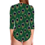 Peacock Tail Pattern Print Long Sleeve Swimsuit