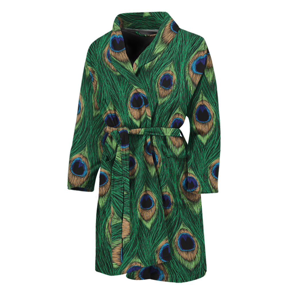 Peacock Tail Pattern Print Men's Bathrobe