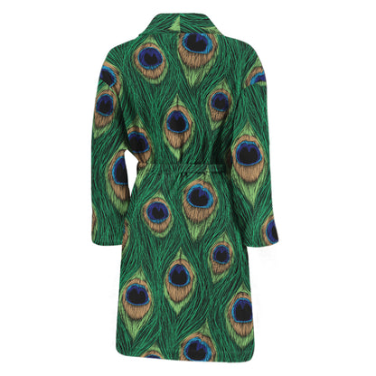 Peacock Tail Pattern Print Men's Bathrobe