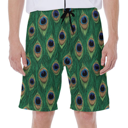 Peacock Tail Pattern Print Men's Beach Shorts