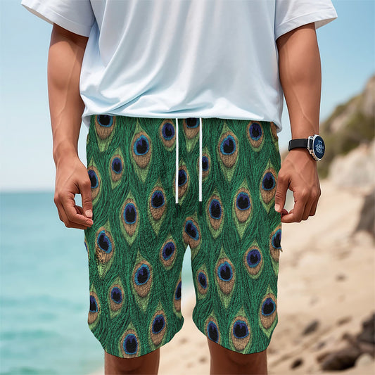 Peacock Tail Pattern Print Men's Cargo Shorts