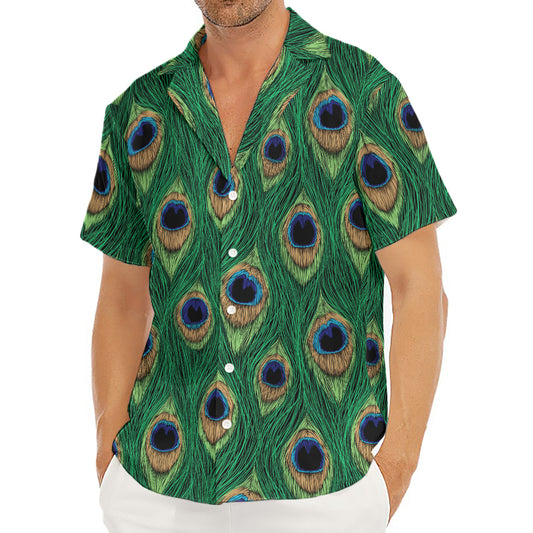 Peacock Tail Pattern Print Men's Deep V-Neck Shirt