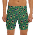 Peacock Tail Pattern Print Men's Long Boxer Briefs
