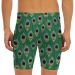 Peacock Tail Pattern Print Men's Long Boxer Briefs