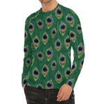 Peacock Tail Pattern Print Men's Long Sleeve Rash Guard
