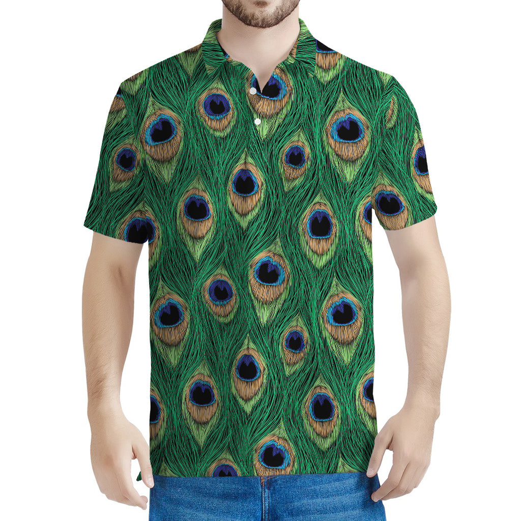 Peacock Tail Pattern Print Men's Polo Shirt
