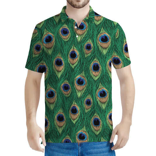 Peacock Tail Pattern Print Men's Polo Shirt