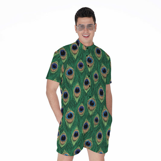 Peacock Tail Pattern Print Men's Rompers